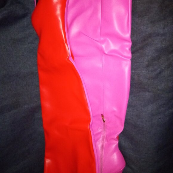 AZALEA WANG " SPLIT PERSONALITY " COLORBLOCK THIGH HIGH BOOT IN RED(BRAND NEW !! - Picture 8 of 8